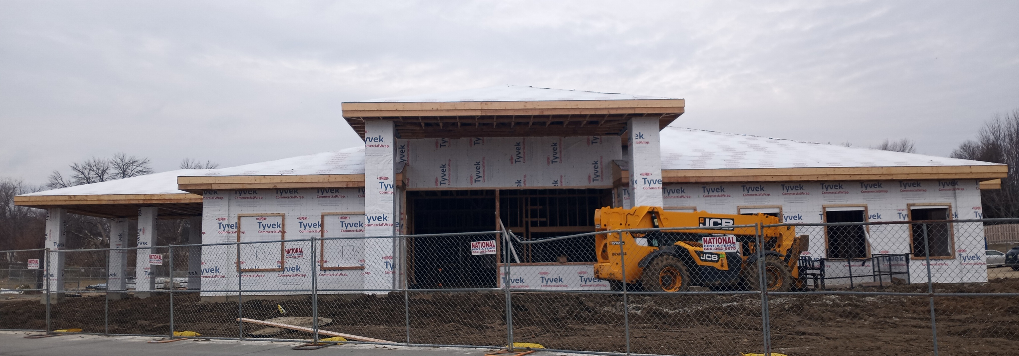 Front entrance bank construction view