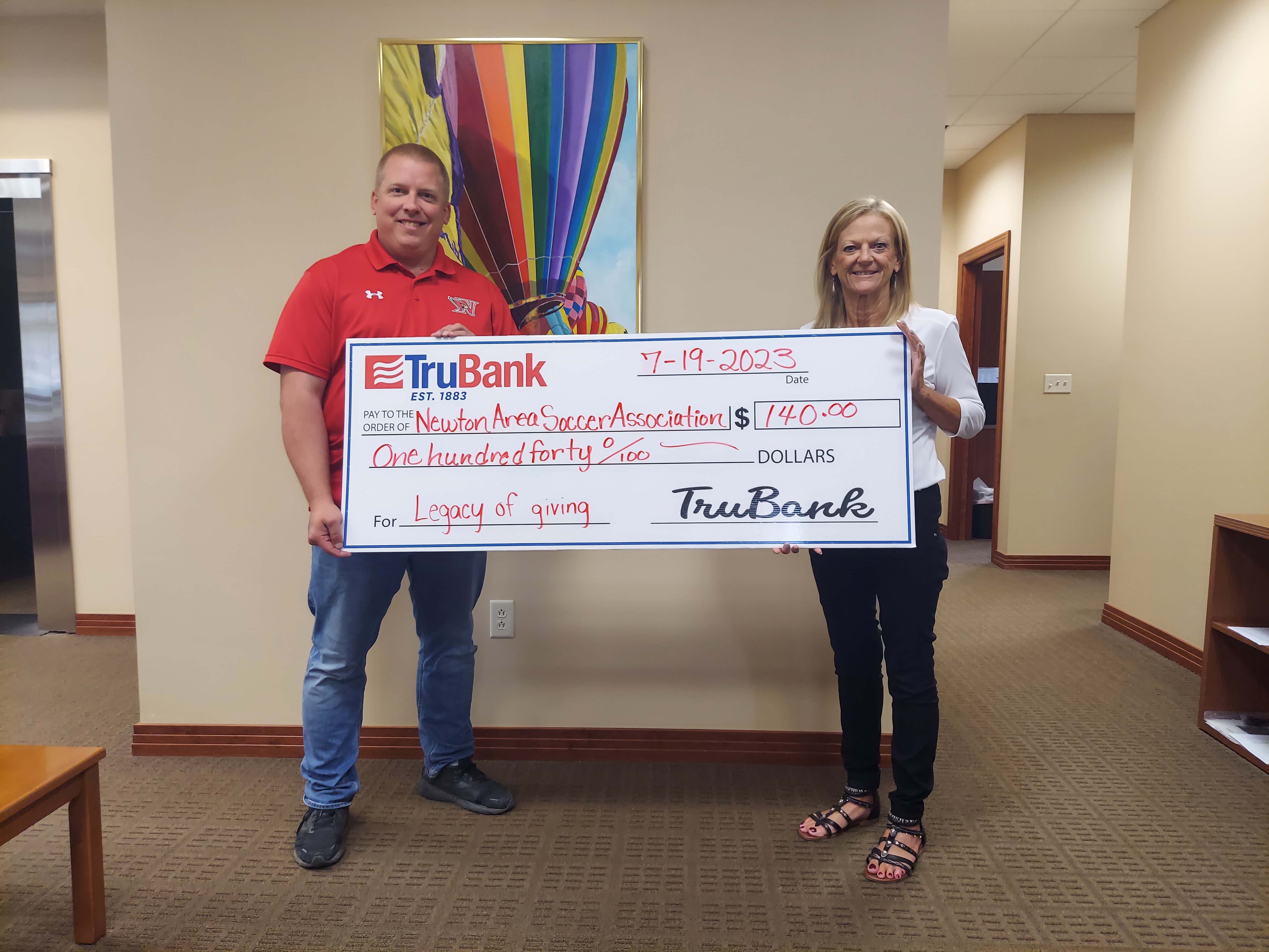 TruBank donates to Newton Area Soccer Association