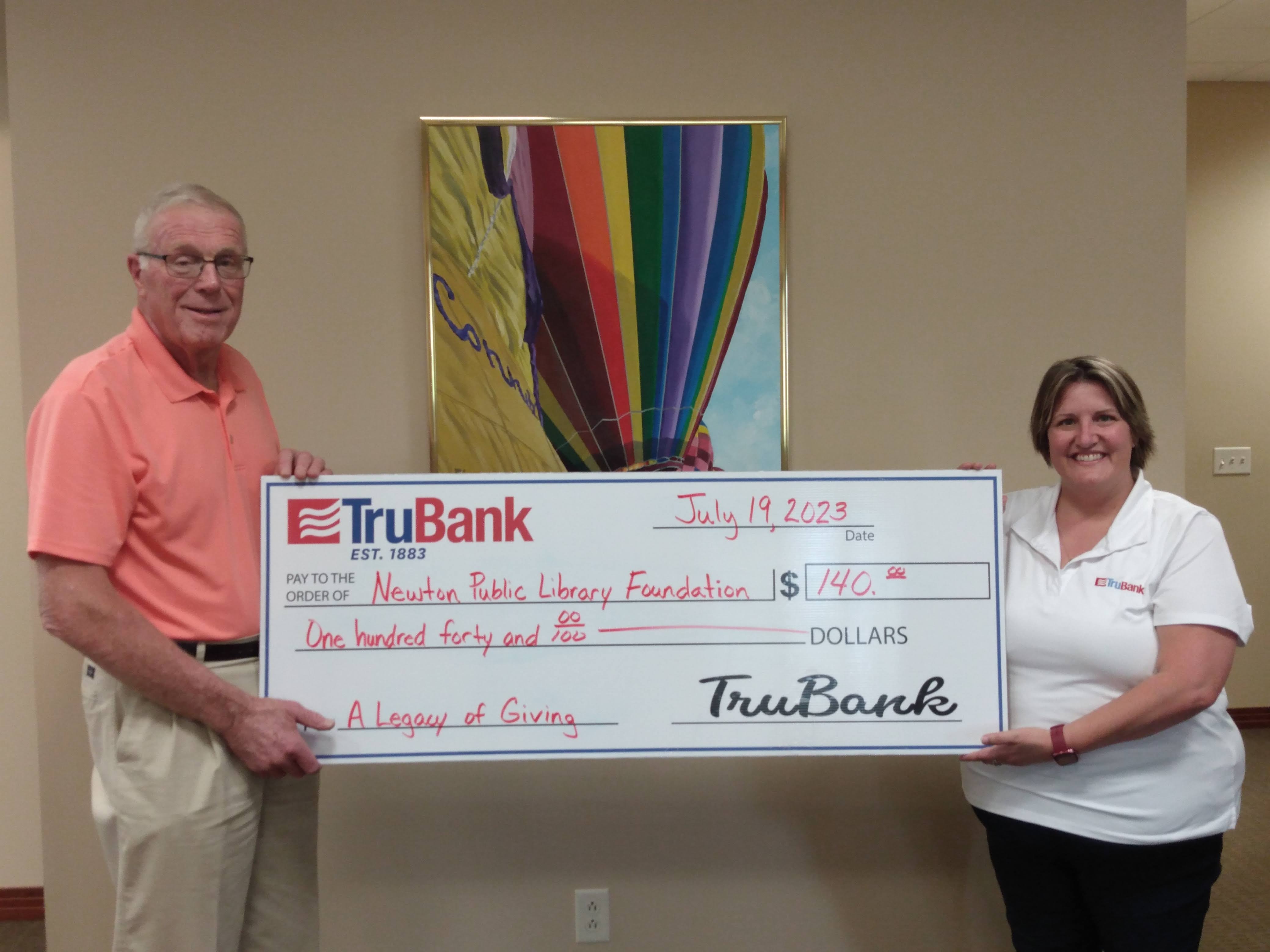 TruBank donates to Newton Public Library Foundation